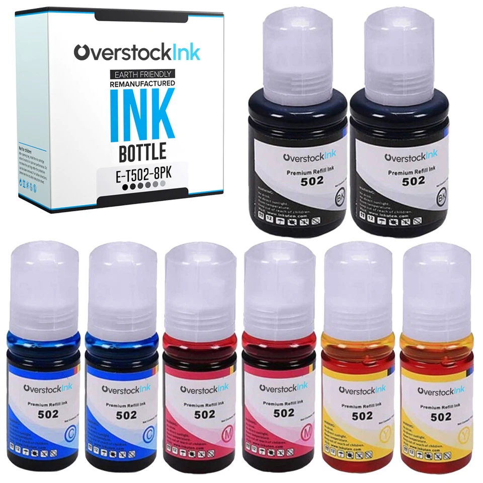 Paquete de valor 502 de repuesto de 8 piezas para Epson en EcoTank ET-2760 ET-2850 ET-2851 Foto 1 de 1