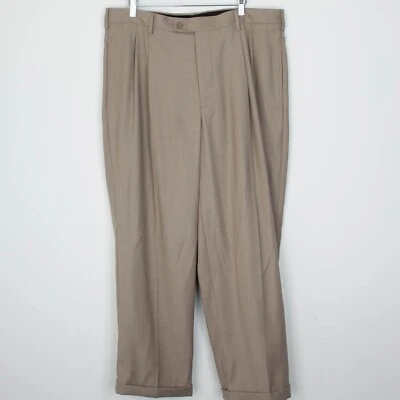 Pantalones de vestir plisados de calce clásico J. Ferrar para hombre talla 38 x 29 puños bronceados carrera Foto 1 de 4