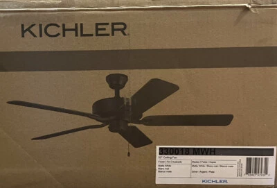 Kichler 330018 52" 5 Blade Indoor Ceiling Fan Basics Pro Fixture in White New - Image 1 of 4