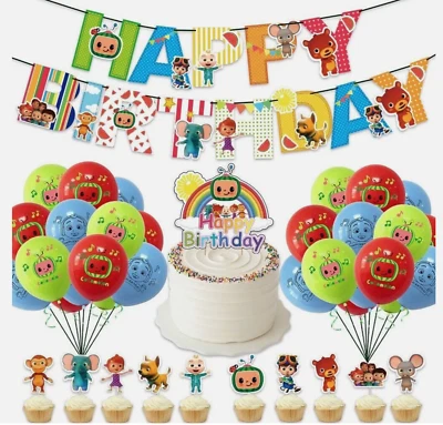 Cocomelon Balloons Happy birthday KIDS banner party decor cake topper - image 1 of 4