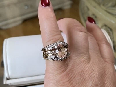 Anillo puente Victoria Wieck Sterling & Vermeil melocotón morganita y topacio blanco  Foto 1 de 4