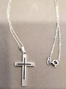 VINTAGE STERLING SILVER 1 1/4" MODERN CROSS W/18" STERLING LINK CHAIN ITALY - Picture 1 of 6