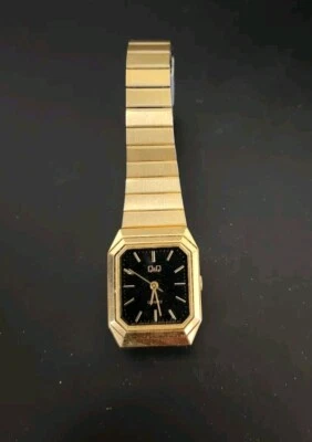 Citizen Q&Q Black Dial Octogon Gold Tone Case Gold-tone Metal Band Ladies Watch  - Image 1 of 4