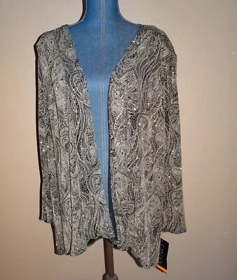 New Onyx Nite Taupe Black Gold Glitters Open Cardigan Evening Jacket Size 14 - Image 1 of 4