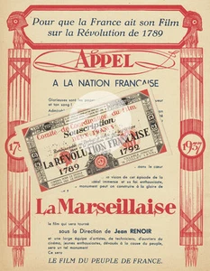 LA MARSEILLAISE Front Populaire J. RENOIR CGT Brantonne TRACT Billet 2 Doc 1937 - Picture 1 of 1