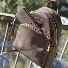 Michael Kors Women Large Leather School Backpack Travel Shoulder+ id Long Wallet