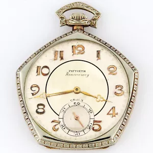 Gruen 50th Anniversary Pentagon Taschenuhr 18KW Gold super selten 45mm - Bild 1 von 7