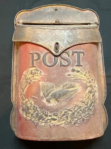 Metal Wall-Mounted Post Mailbox With Embossed Bird & Floral Design Rustic Red & - Picture 1 of 8