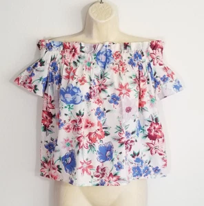 Blusa Top Gap Mujer Talla Mediana Multicolor Fuera del Hombro Floral Volantes Algodón - Imagen 1 de 7
