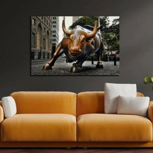 Wall Street Charging Bull berühmter Bullenmarkt Kunst Leinwand FERTIG ZUM AUFHÄNGEN KUNST - Bild 1 von 7