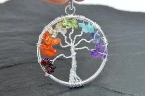 7 Chakra Tree Of Life Pendant Necklace Crystal stone Rainbow Healing Gift UK - Picture 1 of 2