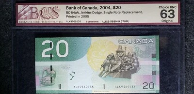 Bank of Canada 2004 $20 BC-64aA ALK Single Note Replacement (SN:ALK9569135) CUNC - Image 1 of 2