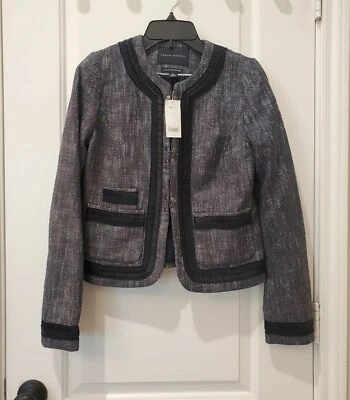 NUEVO CON ETIQUETAS Banana Republic Chaqueta Blazer Forrada de Tweed Negro/Blanco Talla 4 Foto 1 de 4