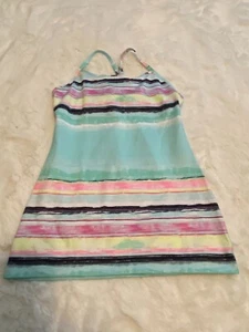 Ivivva by Lululemon Girls Tank Top Sz 12 Aqua striped Abstract Watercolor Print - Picture 1 of 7