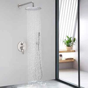 HOMELODY Shower Faucet Set with Valve Brushed Nickel 10" Rainfall BRUSHED NICKEL - Picture 1 of 9