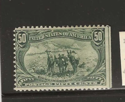 US Scott #291 mint hinged 50c sage green 1898 Trans Miss, mining prospector, og - Image 1 of 2