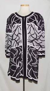 Misook schwarz/grau/weiß abstrakter Druck 1-Haken Strick Cardigan Topper Jacke 2X - Bild 1 von 6