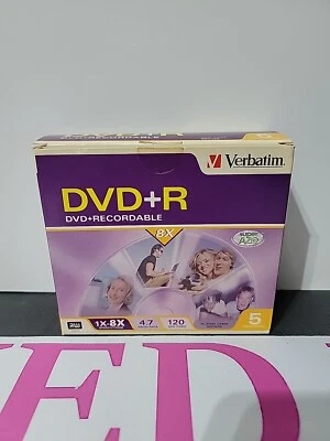 Verbatim DVD+R Dvd Recordable Discs 5 pack with Case RW NEW 1 Cd Open Never Used - Image 1 of 4