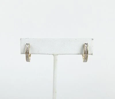 14k Multi-Tone Gold Diamond Latch Omega Leverback Huggie Style Earrings 3/4'' - Image 1 of 4