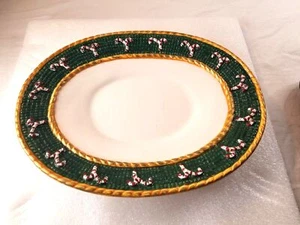 Plato de golosinas de Navidad NIKKO bastones de caramelo cazador borde de oro amarillo verde - Imagen 1 de 7