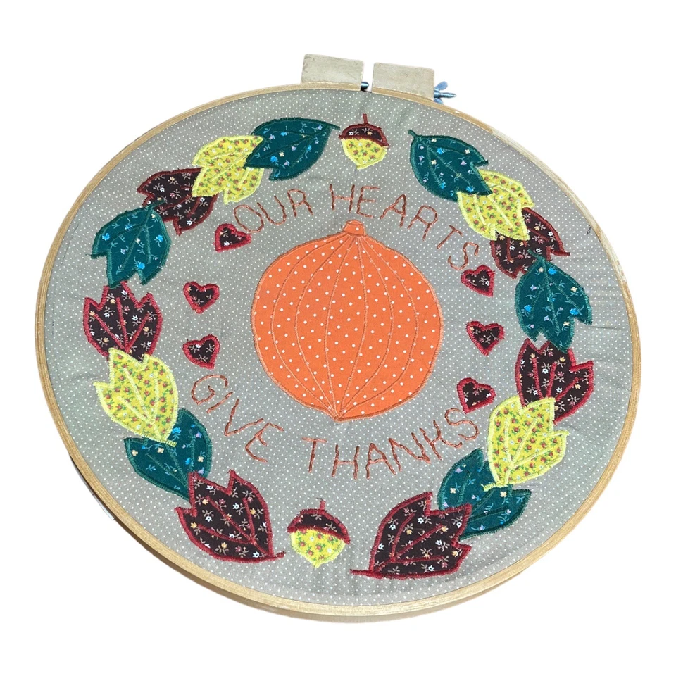Винтажная вышивка стеганое искусство настенный декор Thanksgiving Harvest тыква спасибо - Изображение 1 из 4
