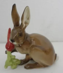 Lorenz Hutschenreuther Porcelain Brown Bunny Rabbit Eating Carrot Easter Figure - Picture 1 of 3