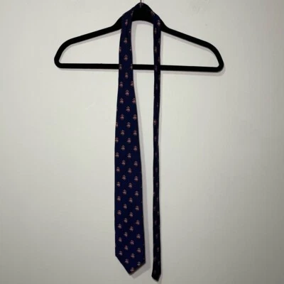 Brooks Brothers men's navy & pink 100% silk classic sheep logo career neck tie - Image 1 of 4