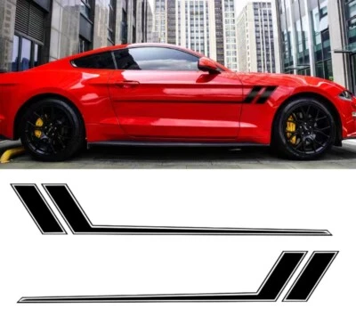 For Ford Mustang 2X Glossy Black Racing Side Door Fender Hockey Stripe Sticker Foto 1 de 4