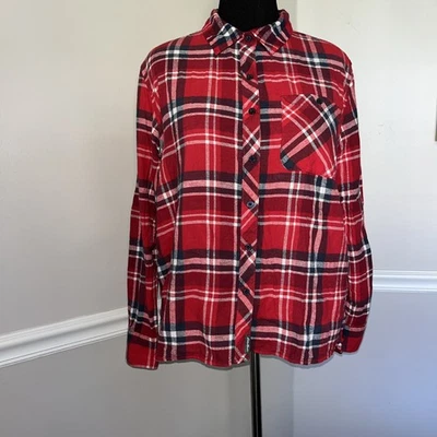 Camisa Eddie Bauer Top Para Mujer Rojo Azul Algodón Franela Abotonada Manga Larga Foto 1 de 4