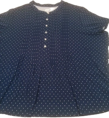 LANDS' END Pullover Azul Marino Blanco Lunares Túnica Top Talla 3X Mangas Cortas Foto 1 de 4