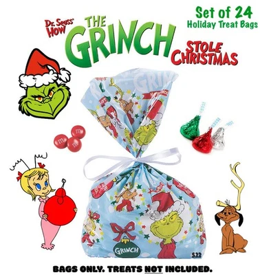 Juego de 12 bolsas de celofán Dr. Seuss The Grinch Navidad vacaciones con lazos Foto 1 de 4