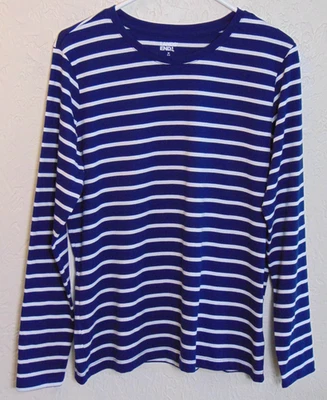 Camiseta Top Lands End Mujer Manga Larga M 10-12 Azul Marino Blanco Rayas Náutica Foto 1 de 4