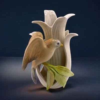 VTG Fitz & Floyd Bird Trumpet Tulip Flower Porcelain Vase Hand Painted Japan 6” - Image 1 of 4