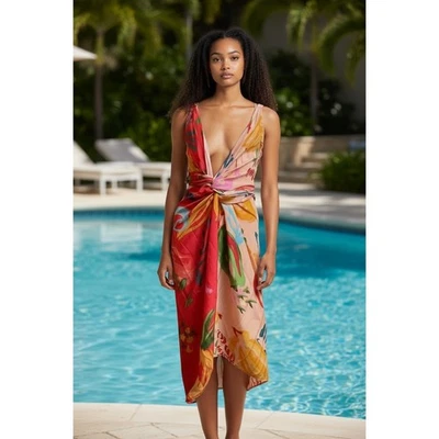FARM Rio Mixed Fruits Ocean Coverup Maxi Dress M - Image 1 of 4