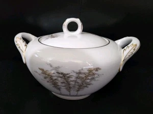 Vtg Fukagawa Arita Sugar Bowl #901 White Gold Bamboo Pattern - Picture 1 of 6