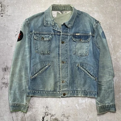 True Vintage 1960s Wrangler Denim Jacket Selvedge Sanforized Hippie Repaired - Image 1 of 4