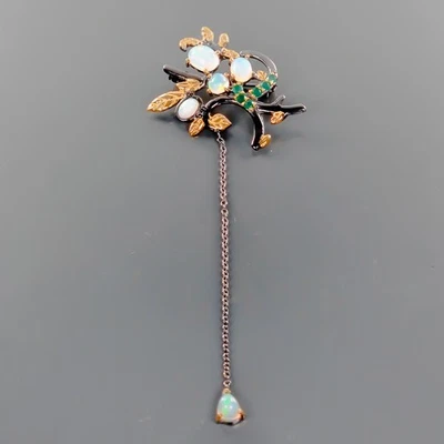 Брошь из чистого серебра 925 пробы с натуральным опалом изобразительное искусство /NB27674 - Изображение 1 из 4