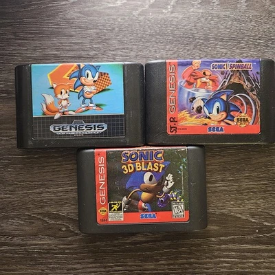 Sonic 2 + 3D Blast + Sonic Spinball лот все для Sega Genesis, проверено работает - Изображение 1 из 4
