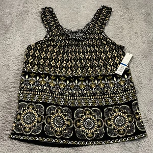 Rafaella Sleeveless Blouse Top Tank Women's XL Black Gold Geometric Stretch NWT - Picture 1 of 9