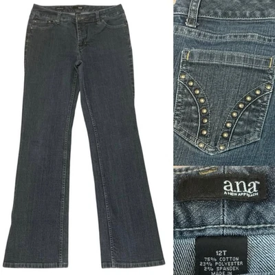 Pantalones de mezclilla ANA para mujer 12 T azul corte boot tiro medio tachonado lavado medio 32x33 Foto 1 de 4