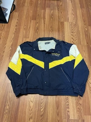 Goodyear #1 in Racing Chaqueta Grande Cortavientos Azul Amarillo Blanco Años 90 Cremallera Botón Foto 1 de 4