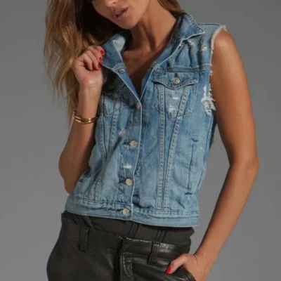 Rag & Bone Tattered Jean Vest Medium Wash 100% Cotton Size Small - Image 1 of 4
