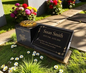 Personalised Granite Vase & Plaque Combination – Floral Design – Free Engraving - Picture 1 of 7