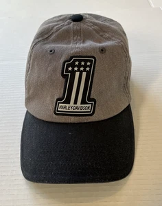 Harley Davidson Men’s Black Washed #1 Hat Ballcap Medium Denim Look - Picture 1 of 9