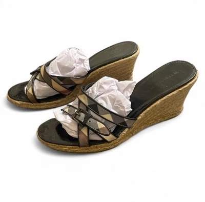 Burberry Women's Nova CheckLeather Wedge Espadrille Sandals - Image 1 of 4