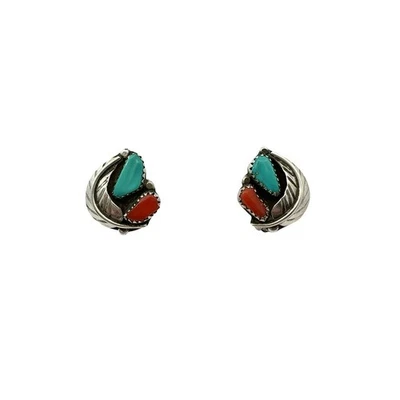 Pendientes de plata de ley con piedras de turquesa y coral Foto 1 de 3
