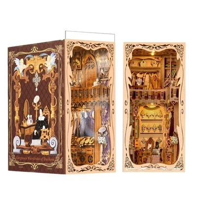 Hágalo usted mismo libro de rompecabezas de madera, estantería insertar decoración con cubierta antipolvo Foto 1 de 4