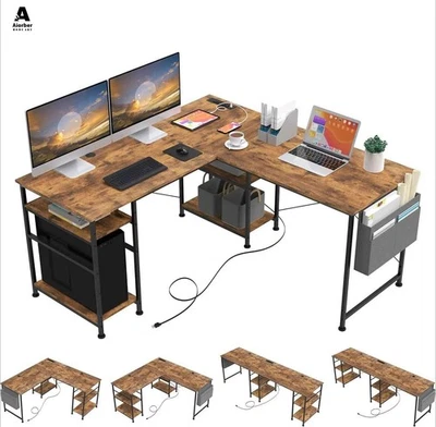 Aiorber Schreibtisch L-förmiger 140x140x74cm Computertisch mit LED Steckdose - Bild 1 von 4