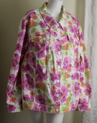Chaqueta Blazer Liz Claiborne 3X Colorida Floral Rosa Naranja Jardín Algodón Sarga Foto 1 de 4