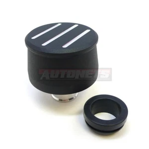 Black Aluminum Ball Milled Valve Cover Breather Chevy SBC Ford Mopar 302 350 454 - Picture 1 of 4